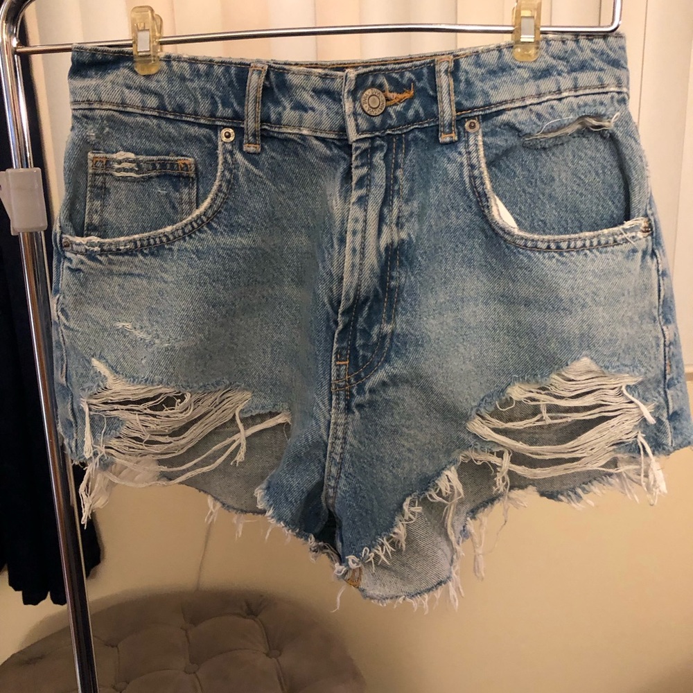 Zara Light Blue Distressed Denim Cutoff Shorts